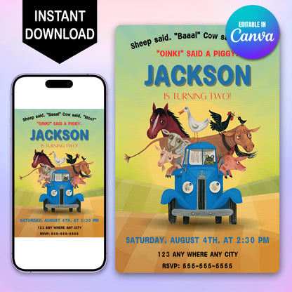 Little Blue Truck Birthday Invitation Template - CreativeRino