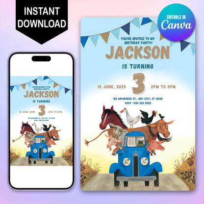 Little Blue Truck Birthday Invitation Template - CreativeRino