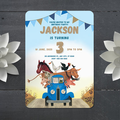 Little Blue Truck Birthday Invitation Template - CreativeRino