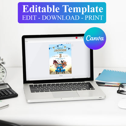 Little Blue Truck Birthday Invitation Template - CreativeRino