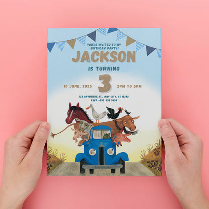 Little Blue Truck Birthday Invitation Template - CreativeRino