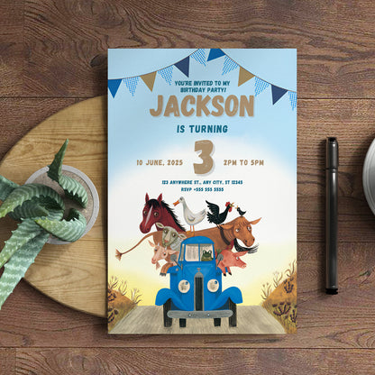 Little Blue Truck Birthday Invitation Template - CreativeRino