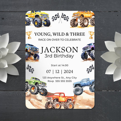 Monster Truck Birthday Invitation Template - CreativeRino