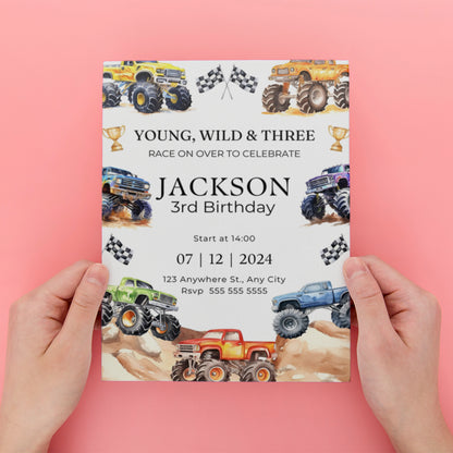 Monster Truck Birthday Invitation Template - CreativeRino