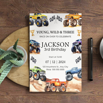 Monster Truck Birthday Invitation Template - CreativeRino