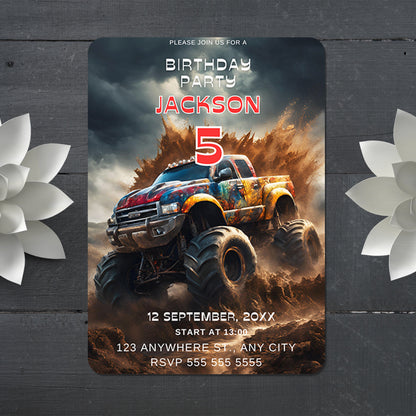 Monster Truck Birthday Invitation Template - CreativeRino