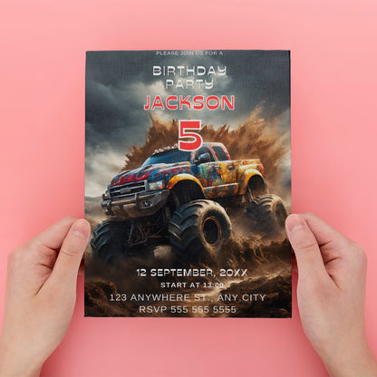 Monster Truck Birthday Invitation Template - CreativeRino