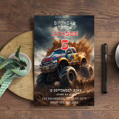 Monster Truck Birthday Invitation Template - CreativeRino