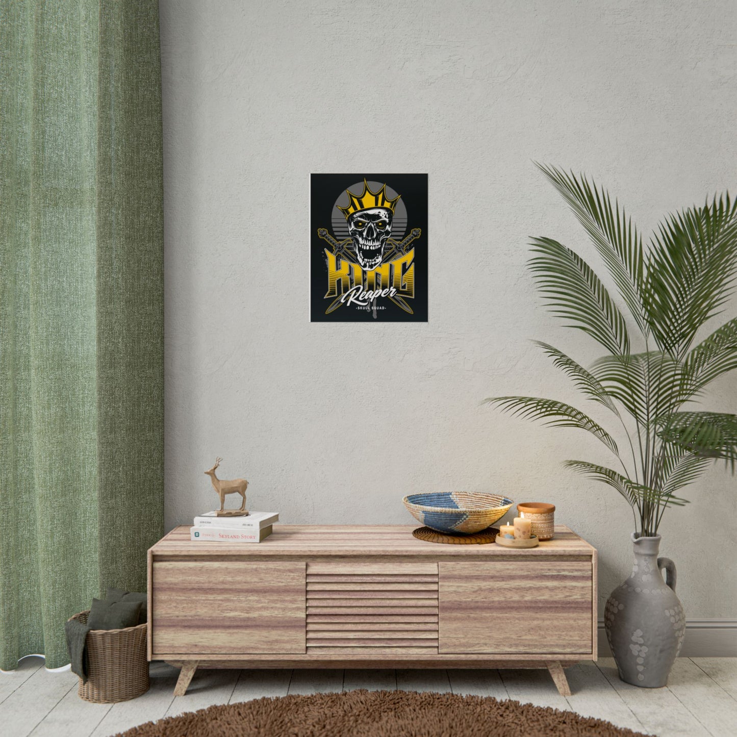 Vintage Skull King Reaper Poster - Bold Wall Art for Gamers & Bikers - CreativeRino