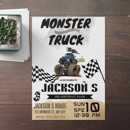 Monster Truck Racing Birthday Invitation Template CreativeRino