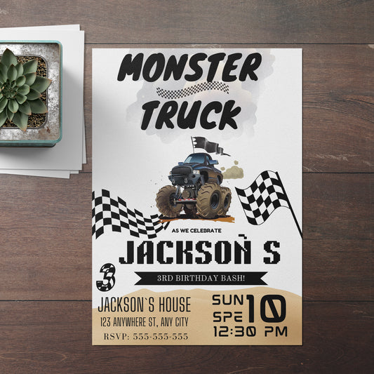 Monster Truck Racing Birthday Invitation Template