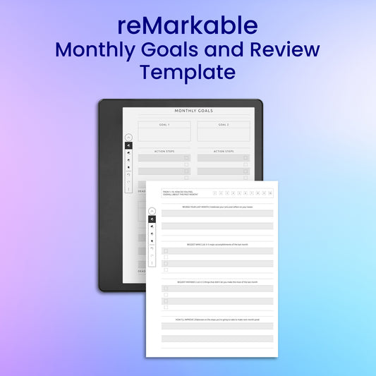 reMarkable 2 Monthly Goals and Review Template Planner Template