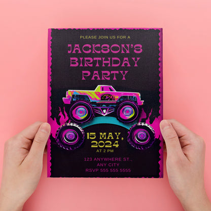 Monster Truck Birthday Invitation Template - CreativeRino