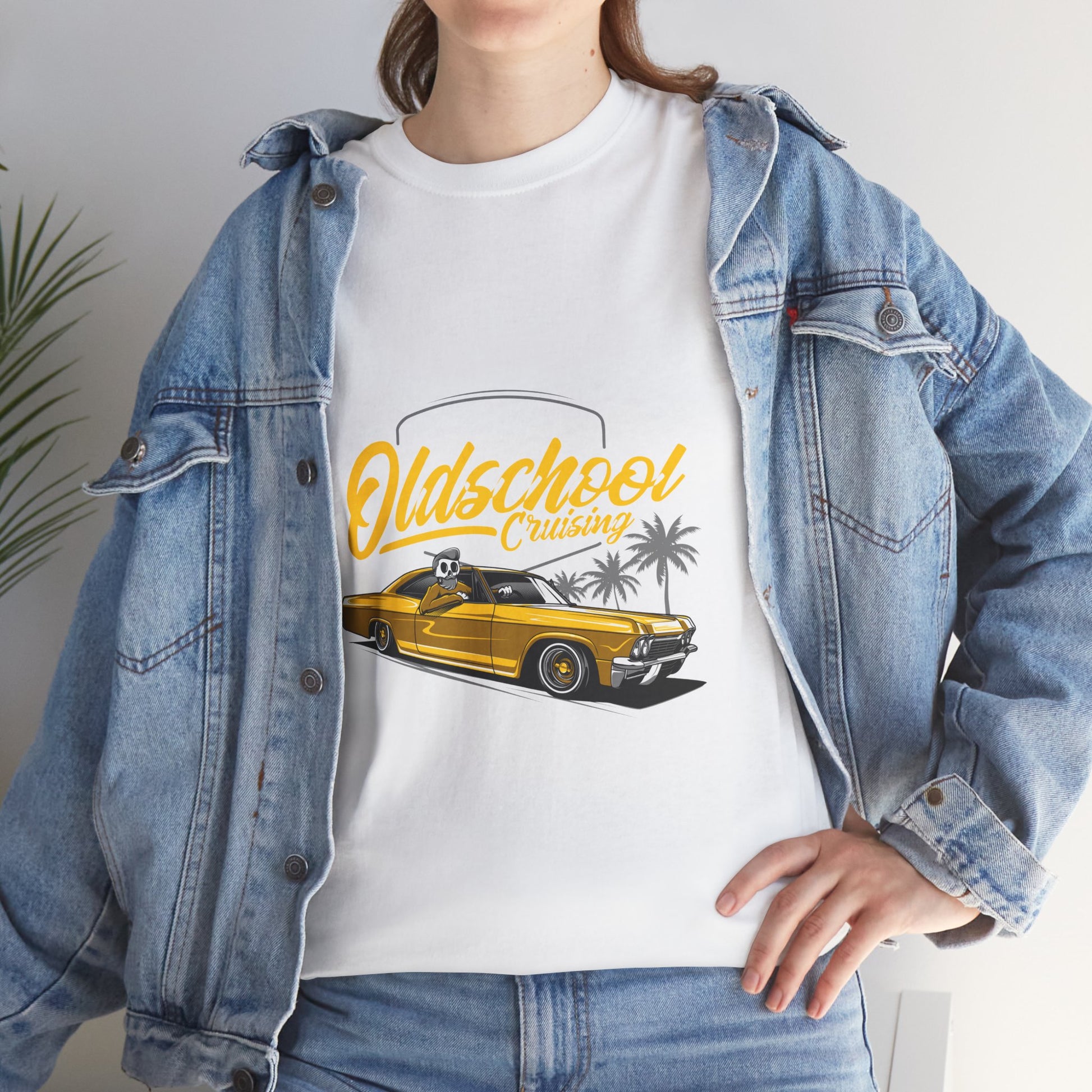Retro Car Unisex Heavy Cotton Tee - "Oldschool Cruisin'" T-shirt Design - CreativeRino