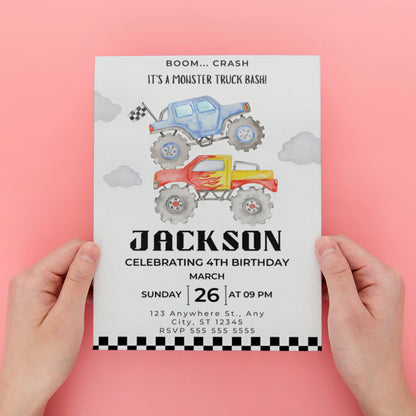 Monster Truck Birthday Invitation Template - CreativeRino