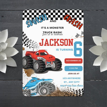 Monster Truck Birthday Invitation Template - CreativeRino