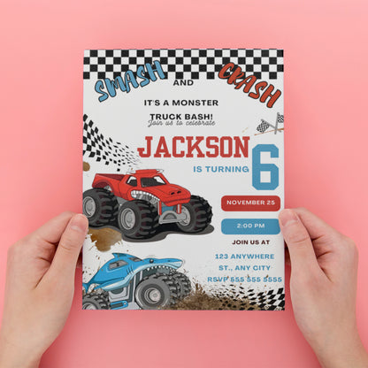 Monster Truck Birthday Invitation Template - CreativeRino