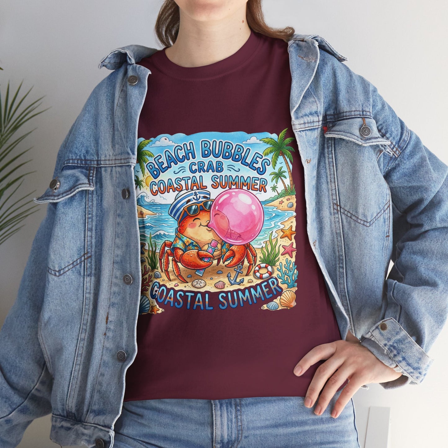 Beach Bubbles Crab Coastal Summer T-Shirt Printify