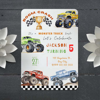 Monster Truck Birthday Invitation Template - CreativeRino