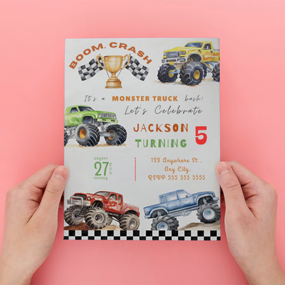 Monster Truck Birthday Invitation Template - CreativeRino