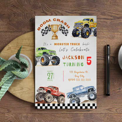 Monster Truck Birthday Invitation Template - CreativeRino