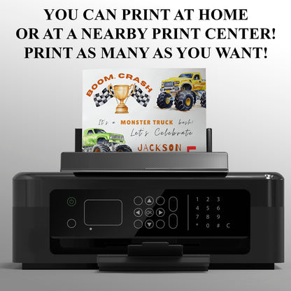 Monster Truck Birthday Invitation Template - CreativeRino