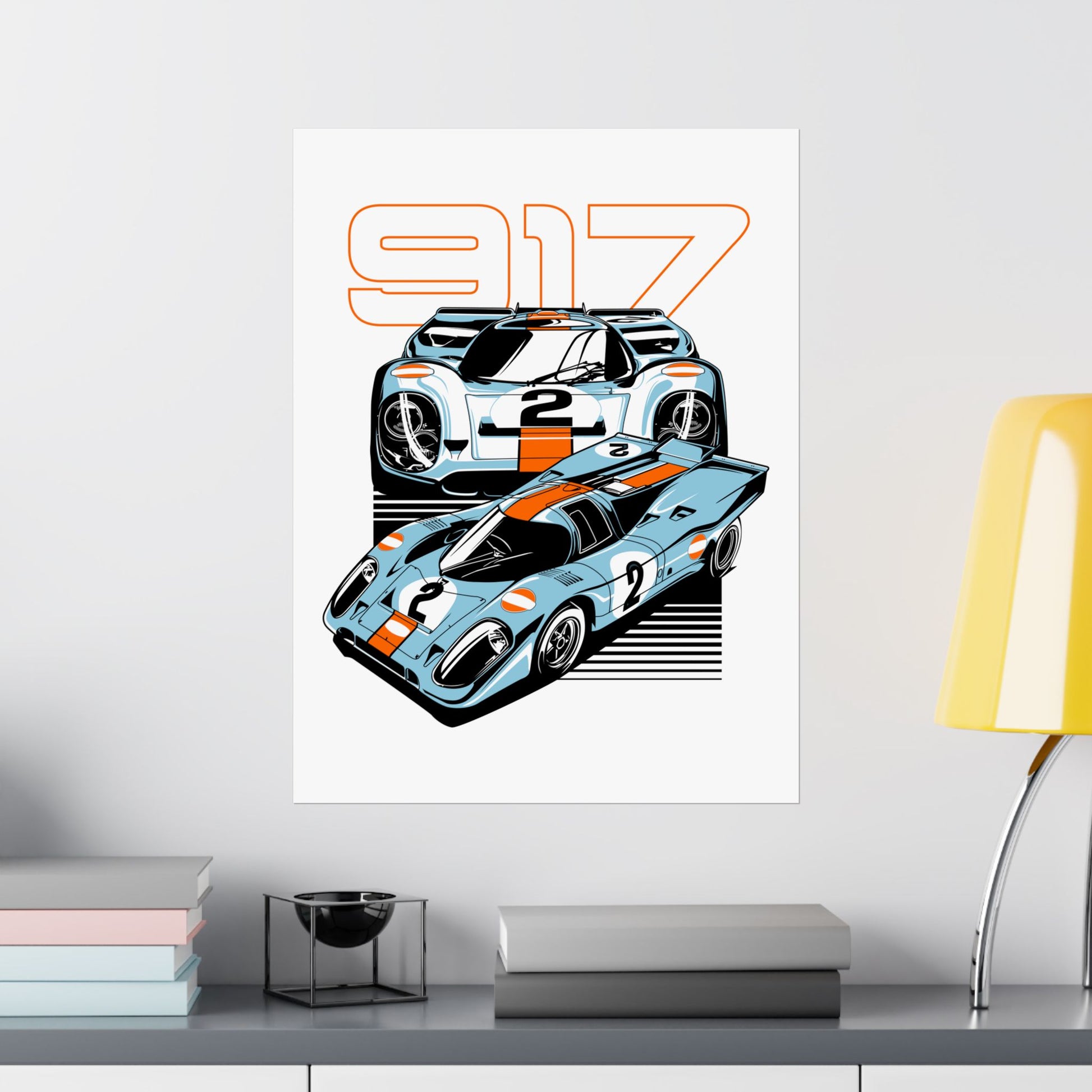 Racing Car Art Poster - Retro 917 Racing Decor - CreativeRino