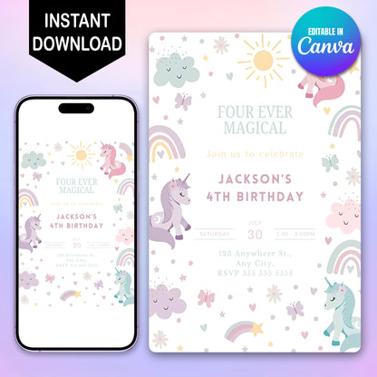 Unicorn Birthday Invitation Template - CreativeRino