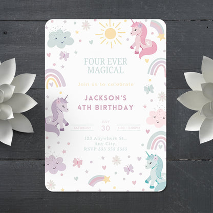 Unicorn Birthday Invitation Template - CreativeRino