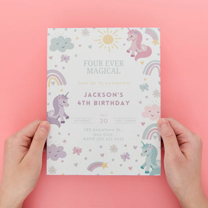 Unicorn Birthday Invitation Template - CreativeRino