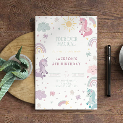 Unicorn Birthday Invitation Template - CreativeRino