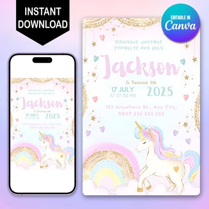 Unicorn Birthday Invitation Template - CreativeRino