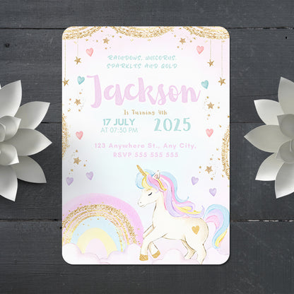 Unicorn Birthday Invitation Template - CreativeRino