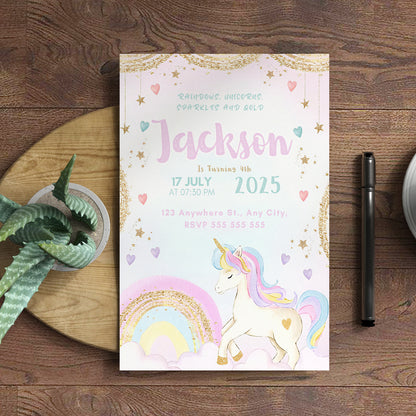 Unicorn Birthday Invitation Template - CreativeRino