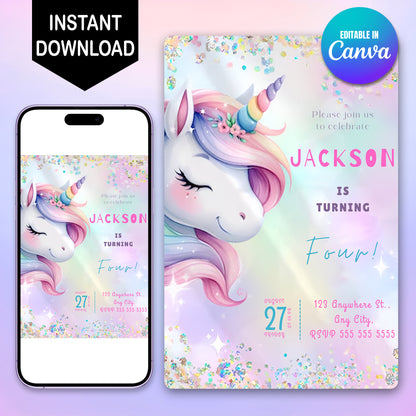 Unicorn Birthday Invitation Template - CreativeRino