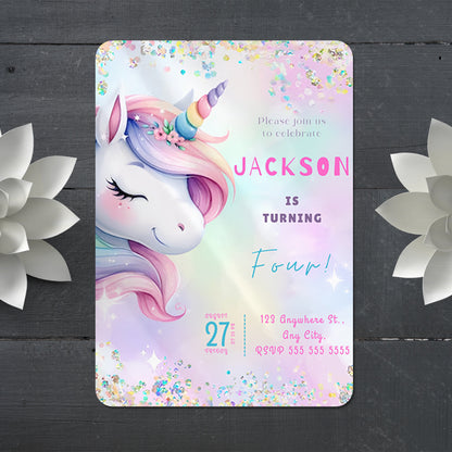 Unicorn Birthday Invitation Template - CreativeRino