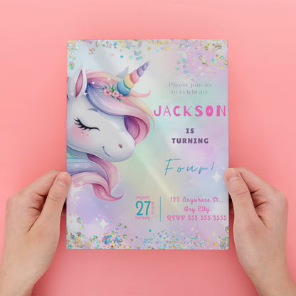 Unicorn Birthday Invitation Template - CreativeRino
