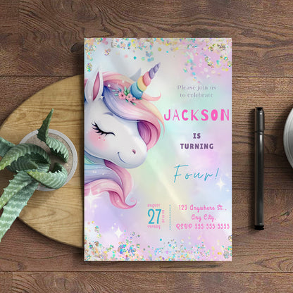 Unicorn Birthday Invitation Template - CreativeRino