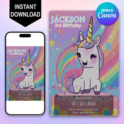 Unicorn Birthday Invitation Template - CreativeRino