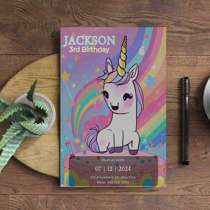 Unicorn Birthday Invitation Template - CreativeRino