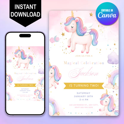 Unicorn Birthday Invitation Template - CreativeRino