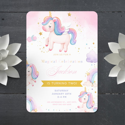 Unicorn Birthday Invitation Template - CreativeRino