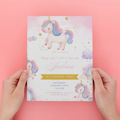 Unicorn Birthday Invitation Template - CreativeRino