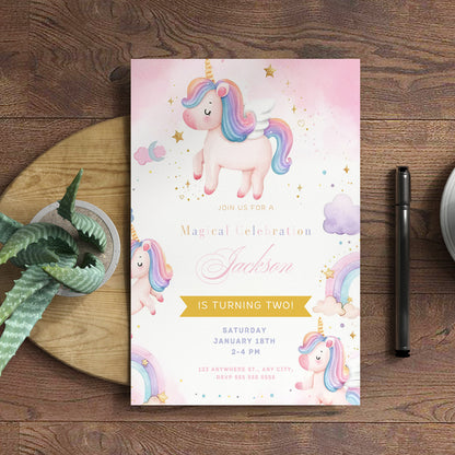 Unicorn Birthday Invitation Template - CreativeRino