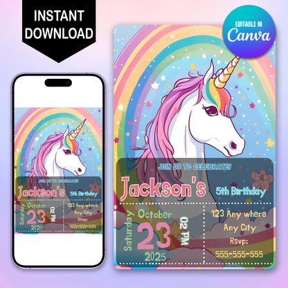 Unicorn Birthday Invitation Template - CreativeRino