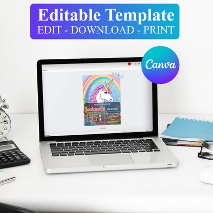 Unicorn Birthday Invitation Template - CreativeRino