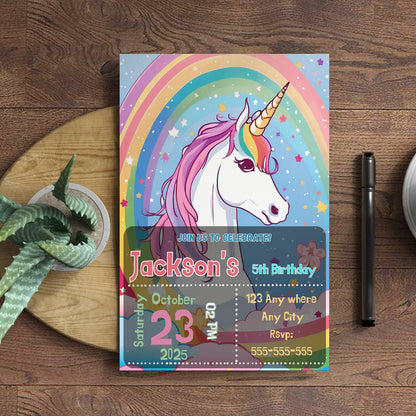 Unicorn Birthday Invitation Template - CreativeRino