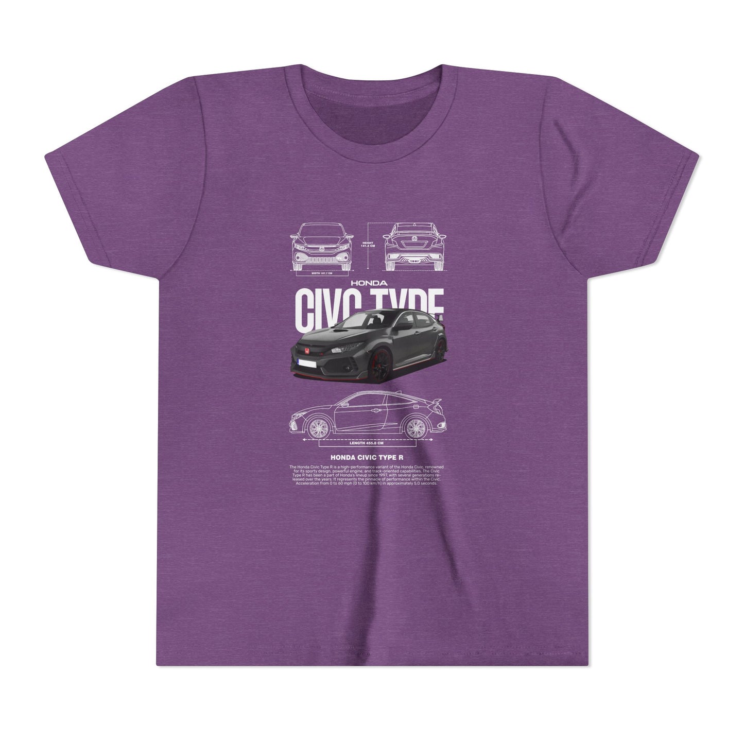 Honda Civic Type R Youth Short Sleeve Tee - Cool Car Graphic Tee for Young Car Enthusiasts - CreativeRino