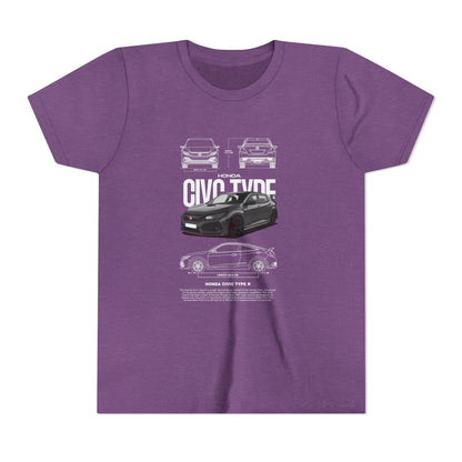 Honda Civic Type R Youth Short Sleeve Tee - Cool Car Graphic Tee for Young Car Enthusiasts - CreativeRino
