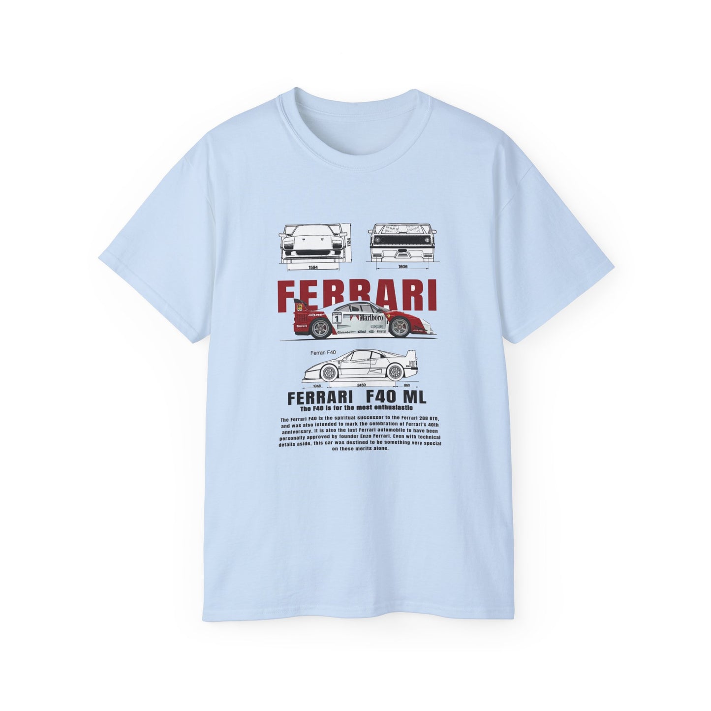 Ferrari F40 Multi-Graphic Unisex Ultra Cotton Tee | Car Enthusiast Gift T-shirt - CreativeRino